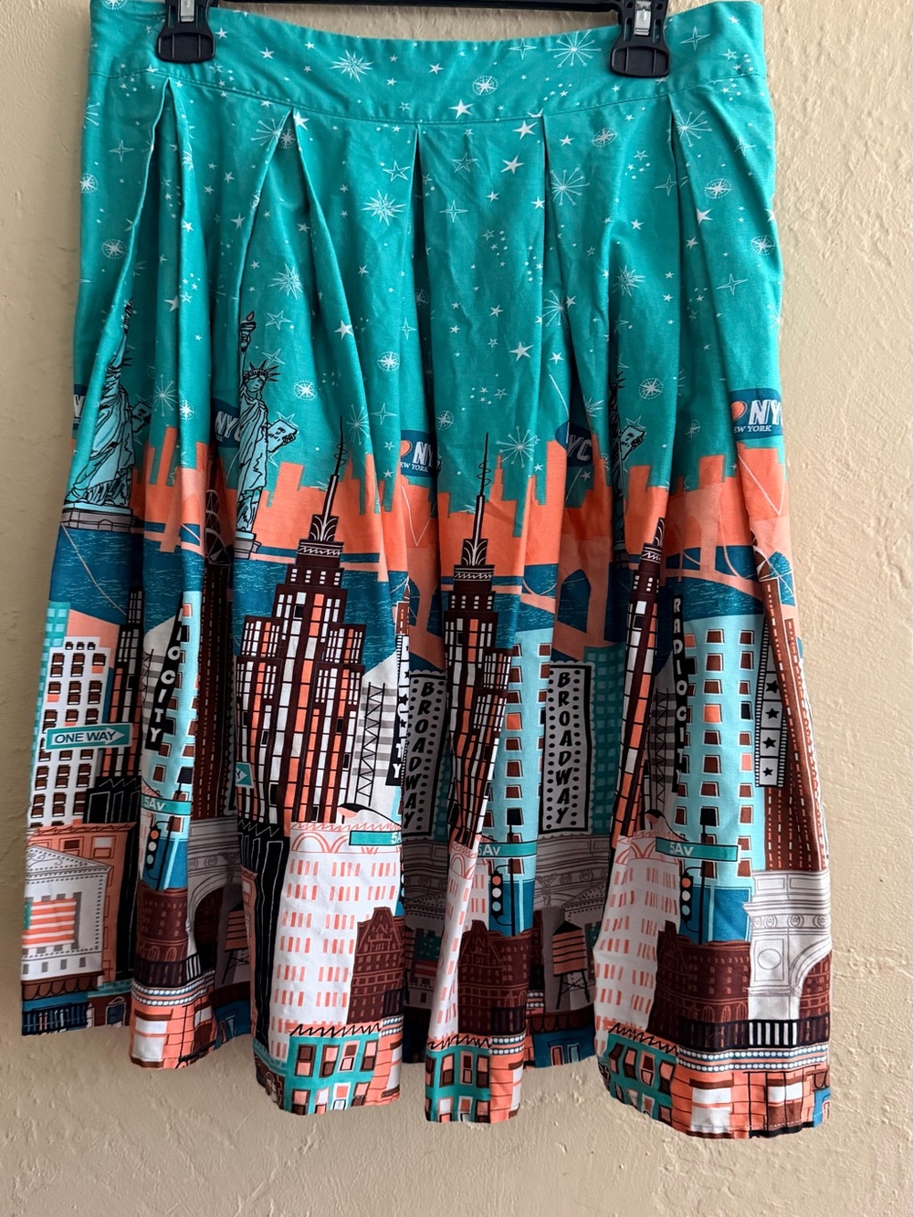 Cityscape Circle Skirt in Teal and Coral by